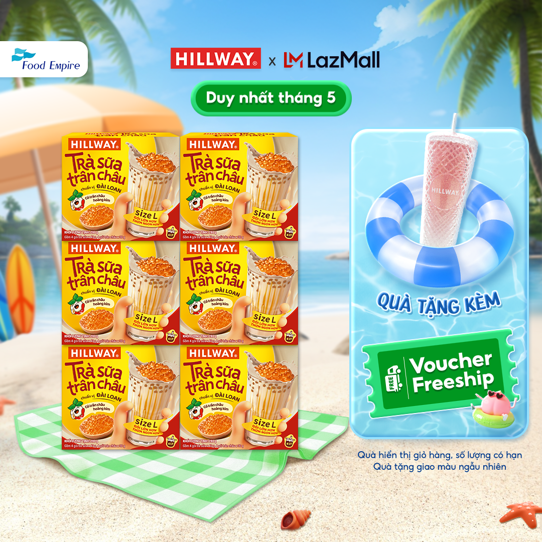 Combo 6 hộp Trà sữa trân châu Hoàng Kim - Hillway - Chuẩn vị Đài Loan size L (hộp 4 gói trà sữa 4 gó