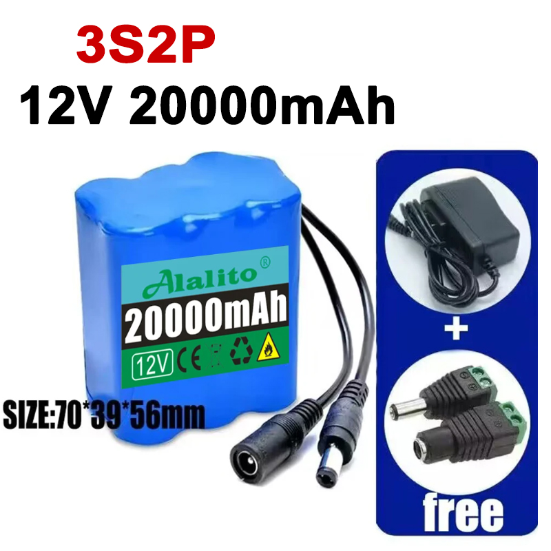 【Hot ticket】 12V 3S2P 20000mah 18650 Li-ion 20Ah Rechargeable with BMS Lithium packs Protection Boar