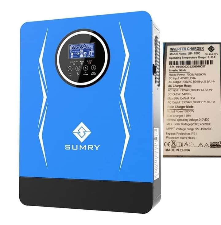 Biến tần Hybrid SUMRY sóng sin chuẩn 48V 7000VA/6.200W-SUMRY Hybrid Inverter 6.2KW 48V AC220-240V 110A MPPT PV 55V-450V