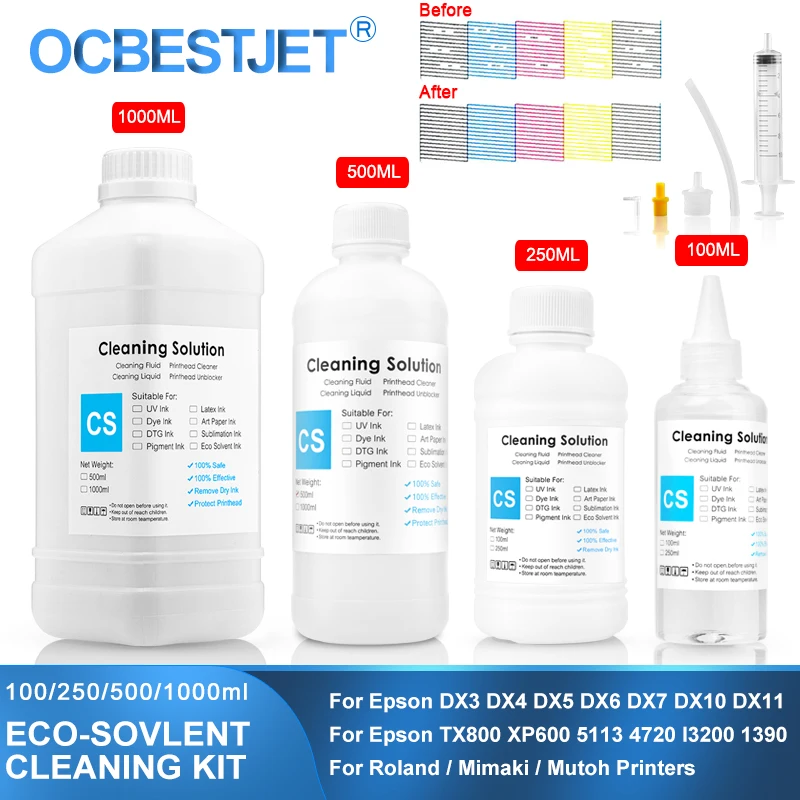 Eco-Solvent Ink Cleaning Solution For Epson/Roland/Mimaki/Mutoh 1390 L800 L1800 DX5 DX7 TX800 XP600
