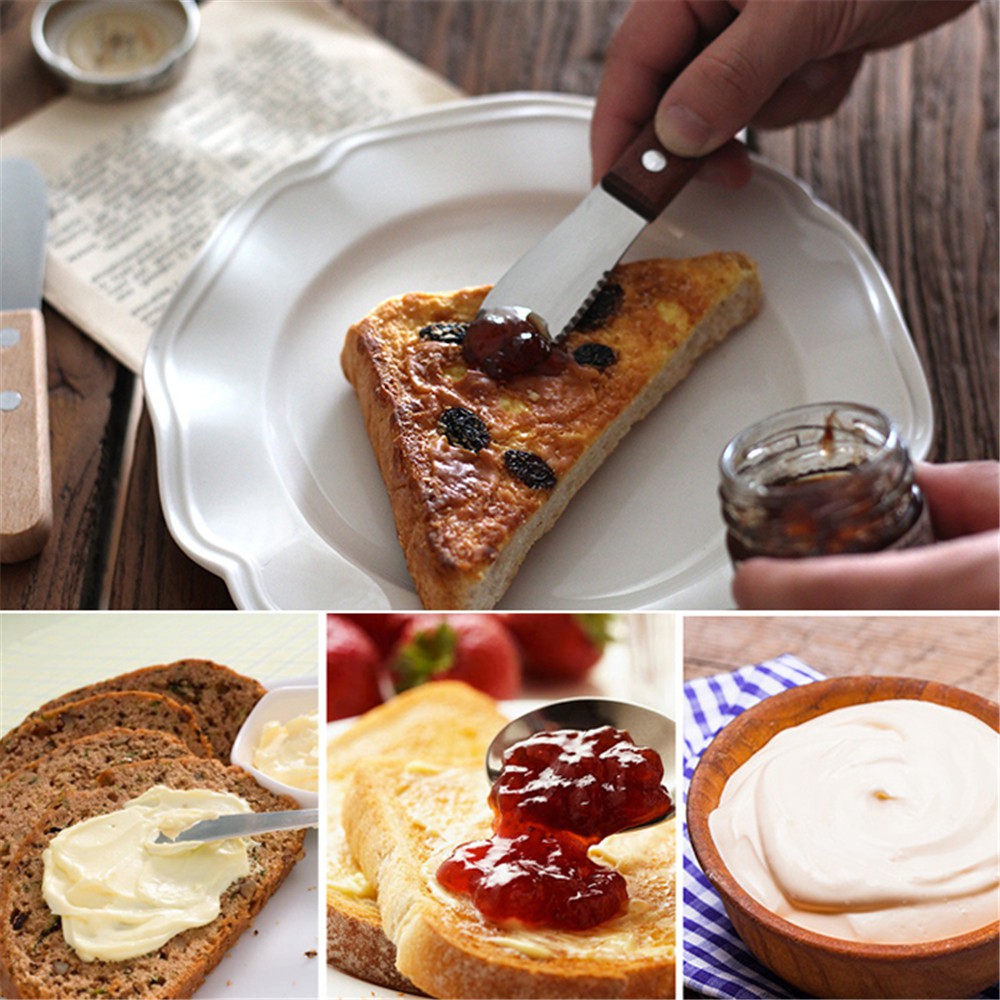 Stainless Steel Butter Cream Spatula with Wooden Handle Guacamole Spread Cheese Serrated Baking Tool ราคา 34 บาท*ส่งฟรี