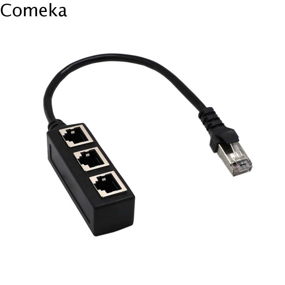 COMEKA 3 cổng Đầu nối cáp Phụ kiện máy tính 1 nam đến 3 nữ Bộ điều hợp mở rộng Bộ định tuyến Hubs Bộ chia mạng Cổng Splitter Bộ chuyển đổi Rj45 Bộ điều hợp Ethernet