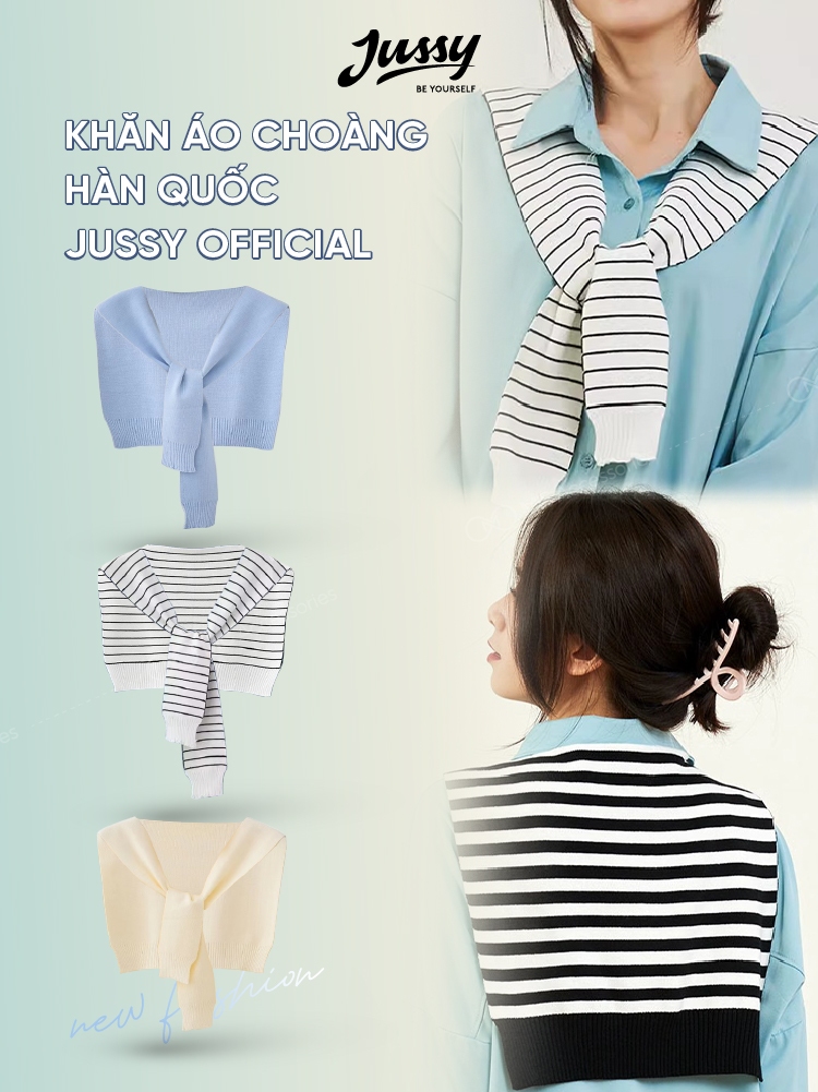 Khăn Choàng Giả Áo Vắt Vai Kẻ Sọc Nhiều Màu Jussy Official Khăn Khoác Áo Sơ Mi, Áo Thun Style Hàn Quốc Chất Len Dày Vừa