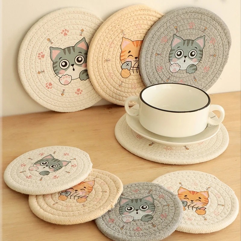 Table Mat Insulated Placemat Cup Bowl Mat Home Decor Durable Cat Pattern Coaster Decoration Kitchen Accessories ราคา 7 บาท*ส่งฟรี