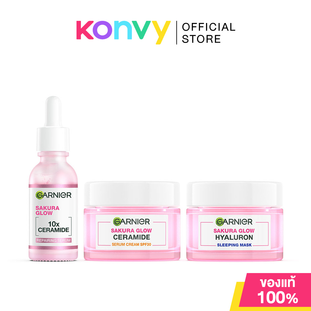 Garnier Set 3 Items Sakura White Hyaluron Booster Serum 30ml + Day Cream 50ml + Night Cream 50ml เซท ราคา 1,017 บาท*ส่งฟรี