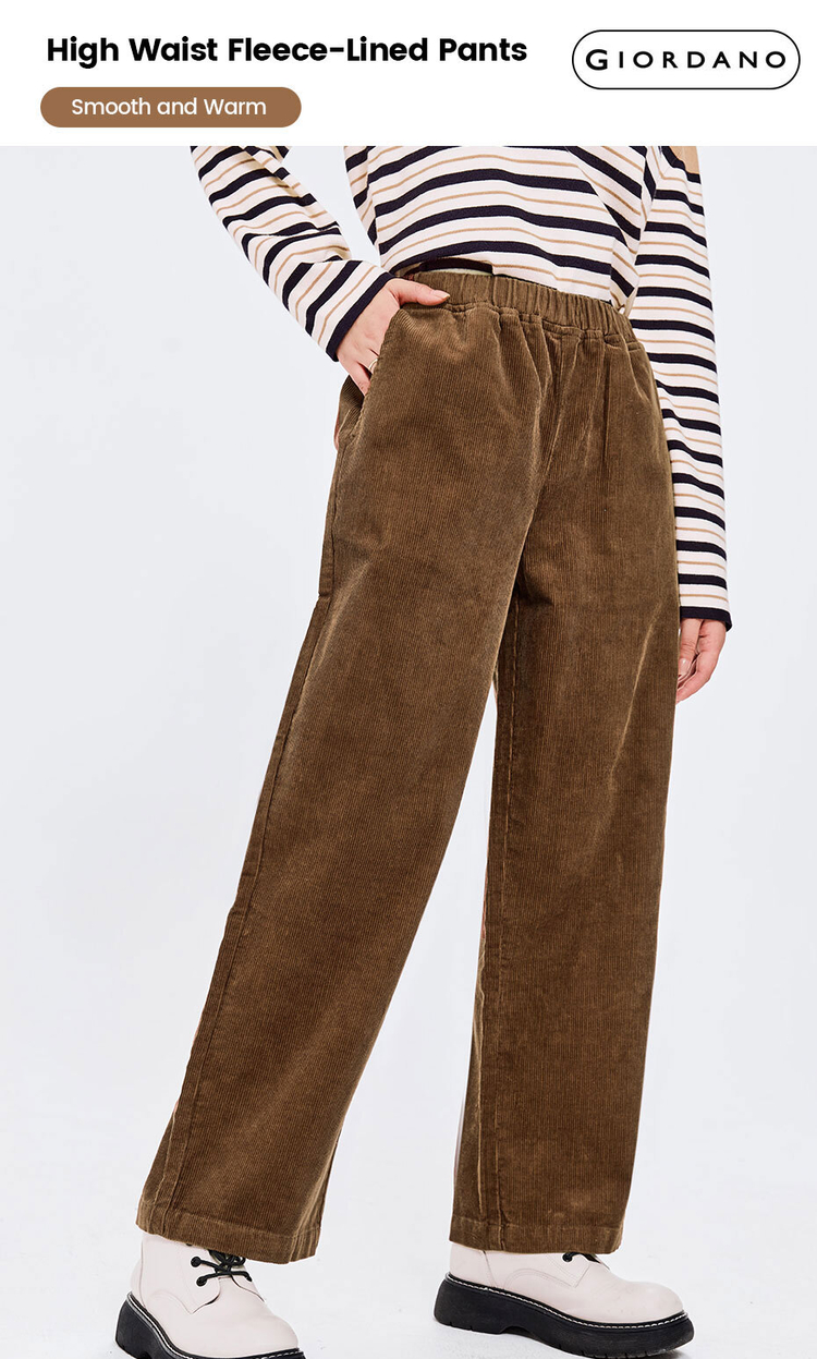Giordano Beau Monde Women Elastic waist wide leg cotton corduroy pants Free Shipping 13412773 · v3