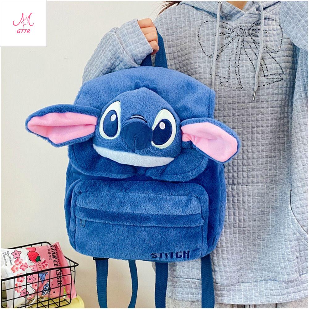 GTTR Bông PP Ba lô vải nhung lông hoạt hình khâu Đa năng Ốp lật Túi đeo vai búp bê Stitch Anime Đồ chơi thú nhồi bông Dễ thương Ba lô búp bê vải nhung lông thêu Bé trai bé gái