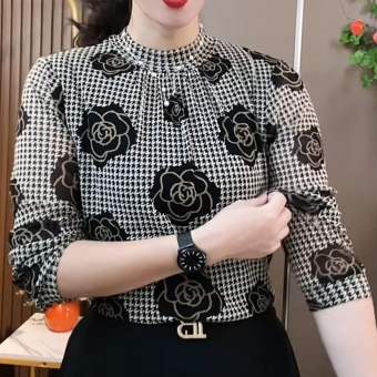 Sơ Mi Nữ nửa cổ cao cổ tròn underlay Áo sơ mi nữ tay áo dài T-Shirt sơ mi nữ