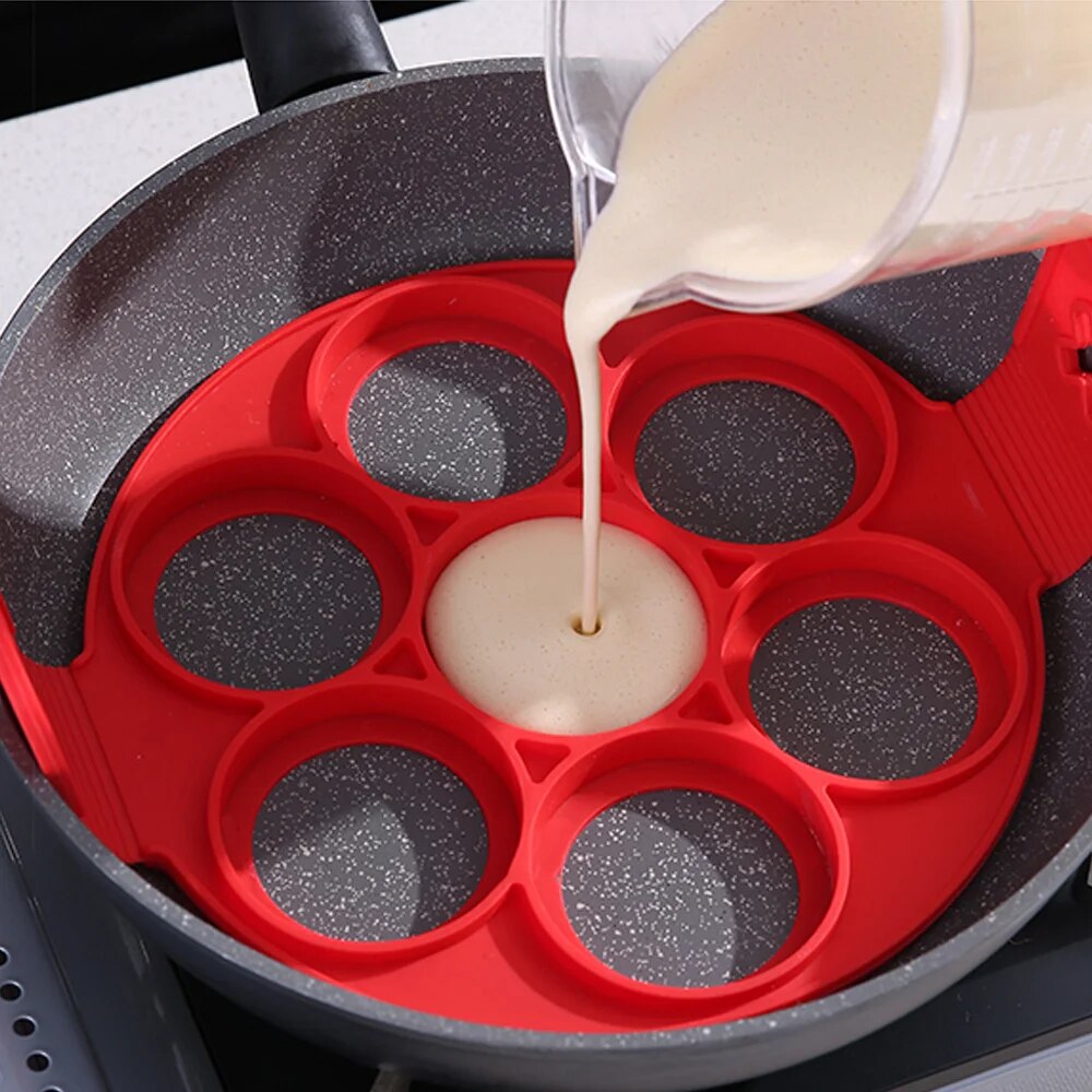 Dùng cho thực phẩm Silicone 7 lỗ Pan trứng khuôn Omelette công cụ không dính trứng khuôn bánh kếp Vòng bếp Khuôn nướng lật nấu accessori