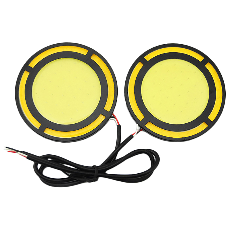 (KWIN) 2Pcs Car Yellow+White Cob Led Daylight Bulb Drl Lamp Daytime Running Fog Light
