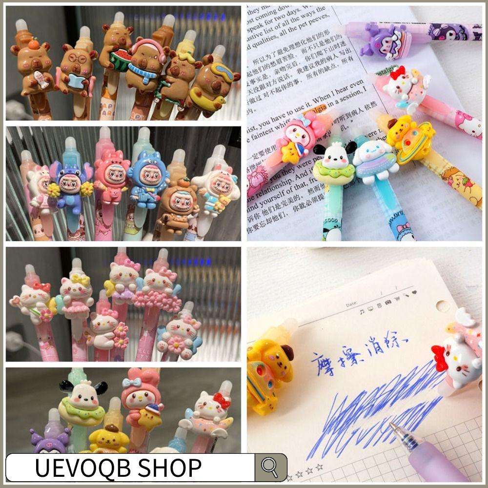 UEVOQB SHOP 36PCS/Set Xóa được Bút gel Nhanh khô Capybara/Sanrio/labubu/kitty Bút bi Đa năng Mực xanh 0.5mm Dụng cụ viết Quà Tặng sinh viên