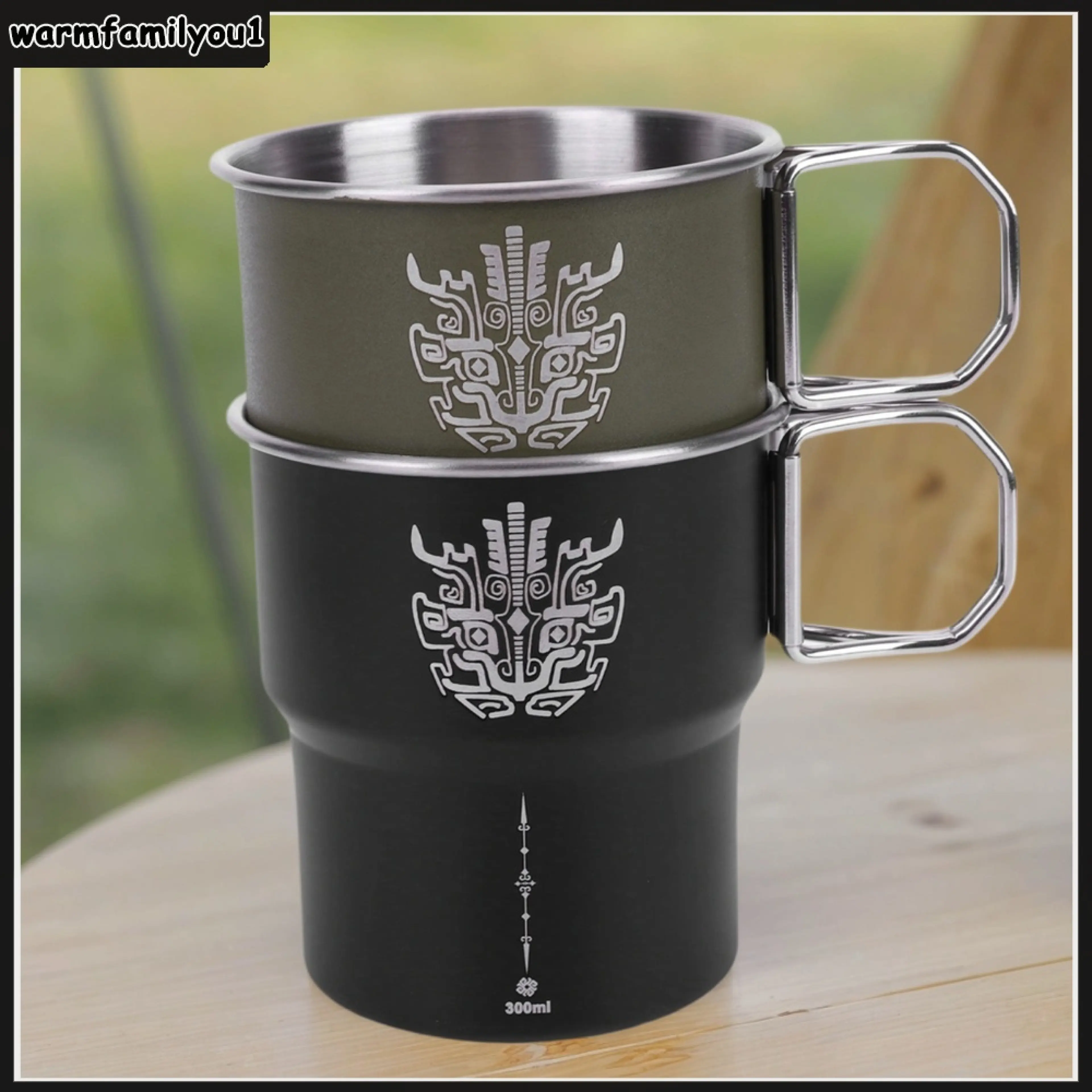 【สต๊อกพร้อม】 300ml Outdoor Camping Mug Stainless Steel Camping Water Cup with Folding Handle Stackable Outdoor Gear Travel Cooking Set