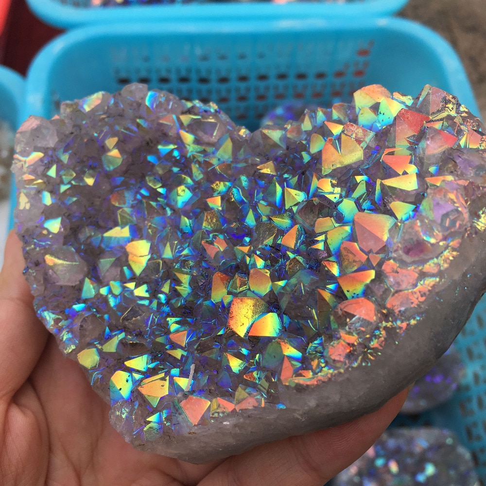 Natural aura amethyst quartz crystal cluster heart shape healing stones (3)