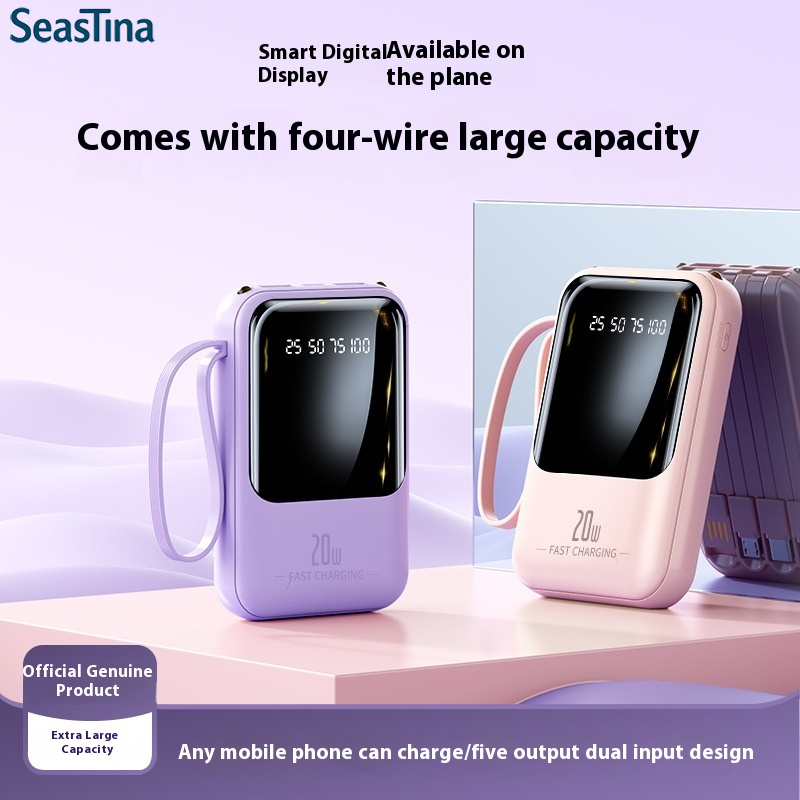 SeasTina mini pin sạc dự phòng với bốn được xây dựng trong cáp, 20000mAh dung tích lớn đồ sạc di động