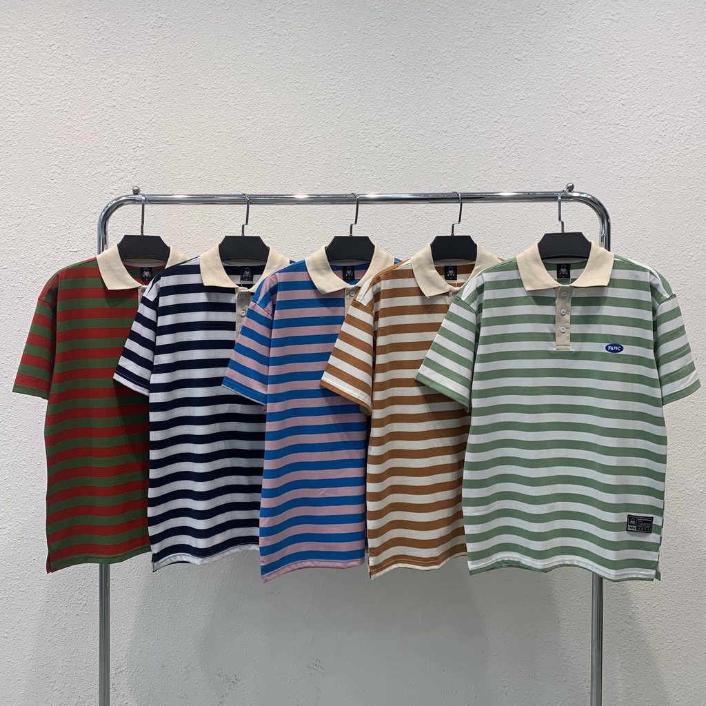 rw Áo thun polo FAFIC Họa tiết sọc ngang phông tay lỡ nam nữ form rộng kun shop unisex 423