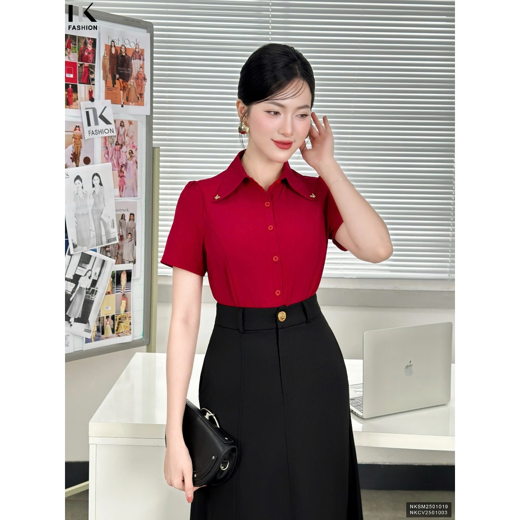 Áo Sơ Mi Kẻ Cổ Lượn Sóng Phụ Kiện Lá Cổ NK Fashion Công Sở Nữ Thanh Lịch Nữ Tính Tiểu Thư Vải Mềm Mị