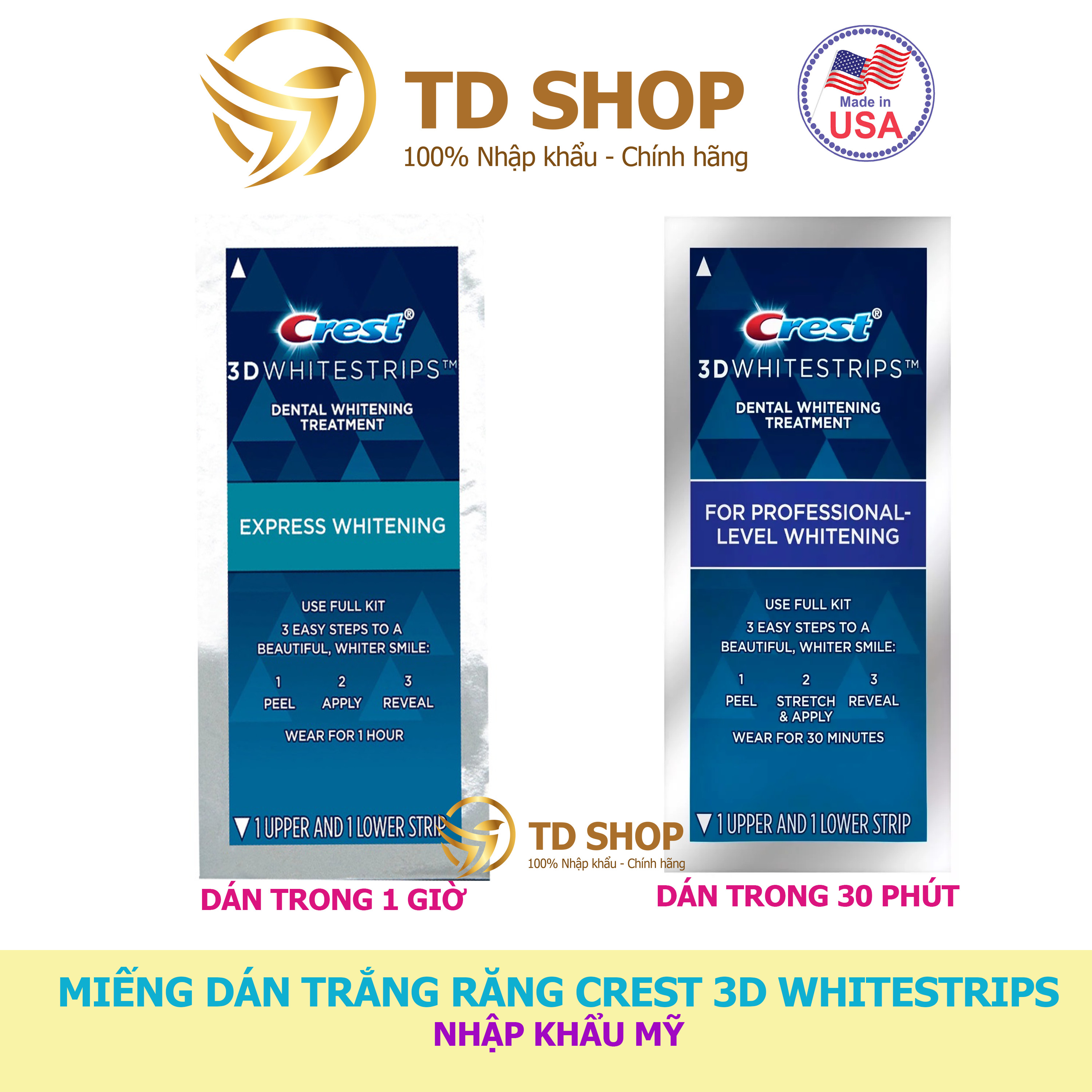 Miếng Dán Trắng Răng CREST Professional Effects 1Hour Express tách lẻ
