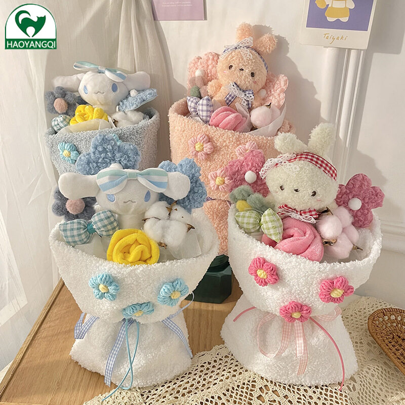 Fs bó hoa búp bê đã hoàn thành bó hoa búp bê quà tặng sinh nhật cho bé gái bằng vải nhung lông mới dễ thương quà tặng ngày lễ tình nhân của mẹ
