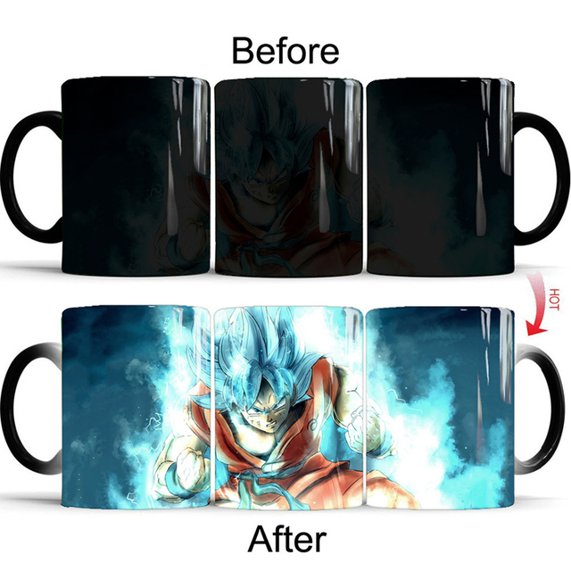 yingke 1pcs 350ml Cartoon Dragon Ball Z Super Saiyan Blue Hair Goku Color Changing Mugs Coffee Milk Ceramic Cups For Children