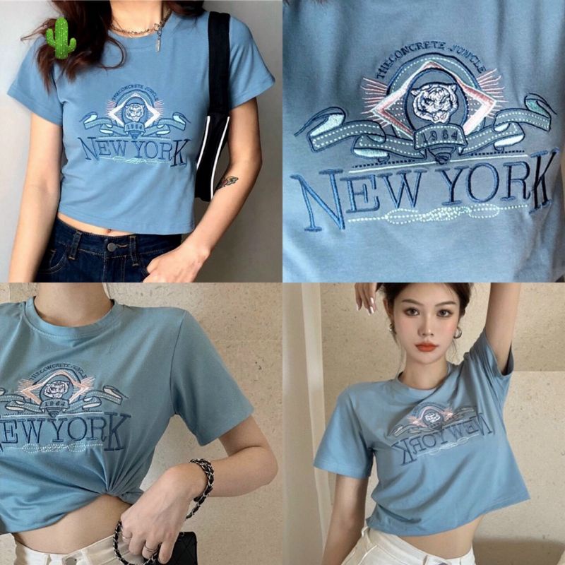 Áo thun croptop Niu Yoóc xanh