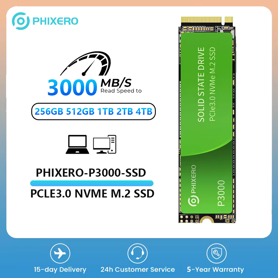 Phixero M.2 PCIe NVMe nội bộ SSD 3000 MB/giây PCIe 3.0 Gen3 x4 Ổ cứng lưu trữ thể rắn 512GB 1TB 2TB
