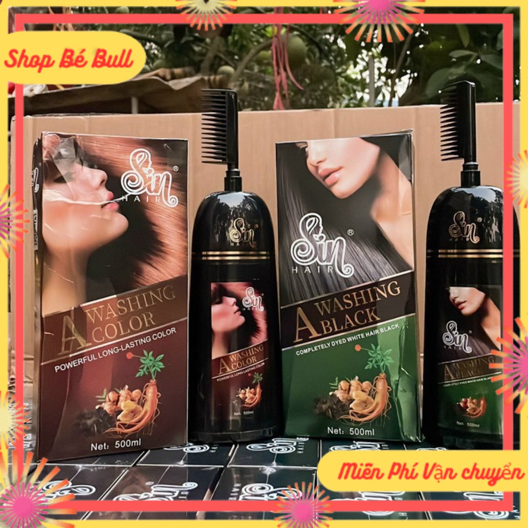   S- BBull  Dầu Gội Phủ Bạc SIN HAIR Nhật Bản 500ml 2 Màu Nâu - Đen Không gây kích ứng da không dị ứng 