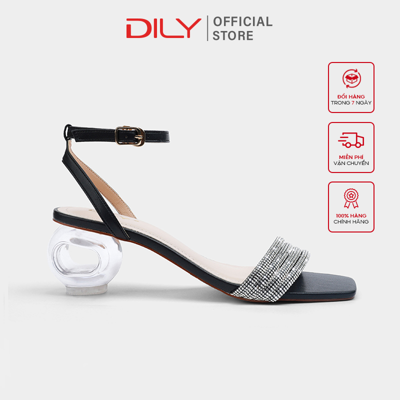 Giày Sandal DILY Quai Đính Hạt Gót Mica Cao 4cm_AA0287