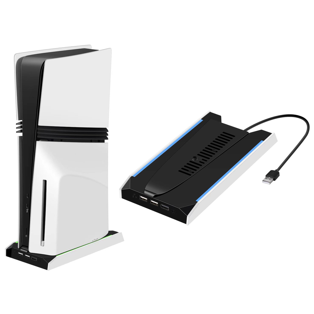Sạc đứng với quạt tản nhiệt cho ps5 Pro/cho ps5 mỏng kỹ thuật số/Đĩa giao diện điều khiển, dọc trạm Bộ điều khiển kép với 8 đèn RGB