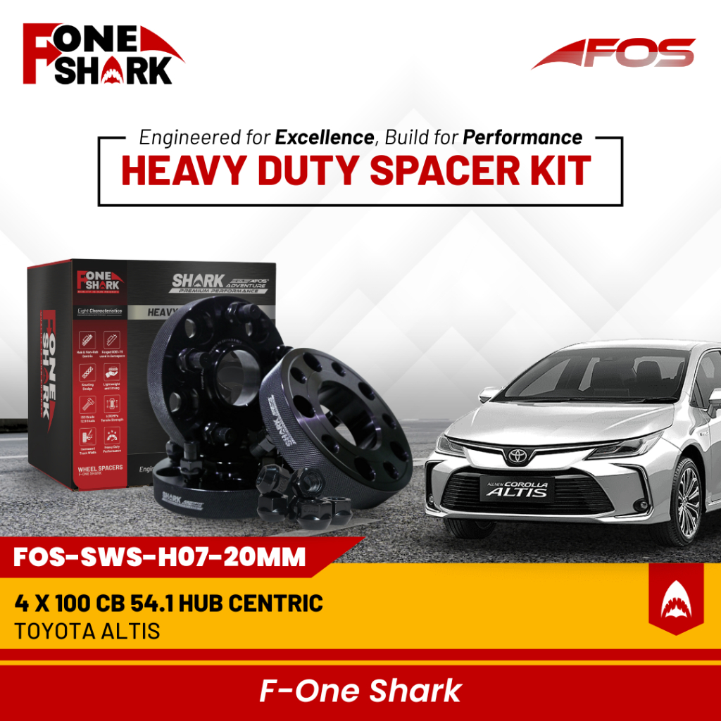 F-One Shark FOS Heavy Duty Wheel Spacer Adaptor Roda Velg Toyota Altis Forged Alumunium Alloy 6061-T6 PCD 4 x 100 CB 54.1 Hub Centric Harga 1,200,000 rupiah*Gratis Ongkir