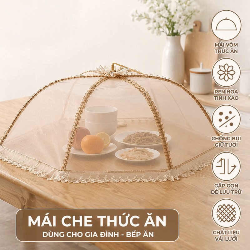 màn che thức ăn lồng bàn đậy thực phẩm chống côn trùng thoáng khí gấp gọn lưới dùng bếp gia đình picnic
