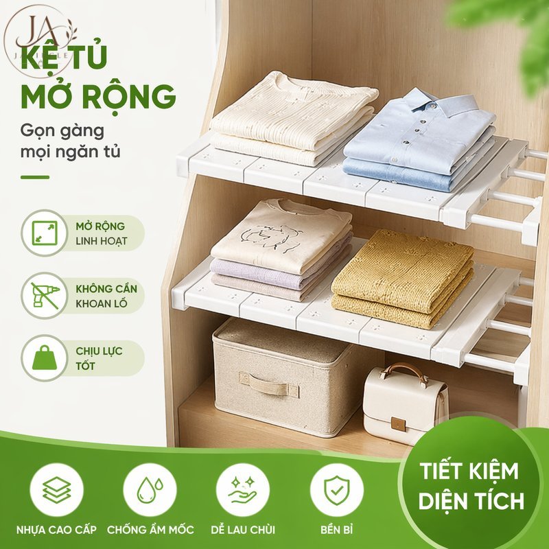 JACIRCLE kệ ngăn tủ co giãn không khoan lắp đặt nhanh kệ chia tủ quần áo tủ bếp nhựa bền gọn gàng