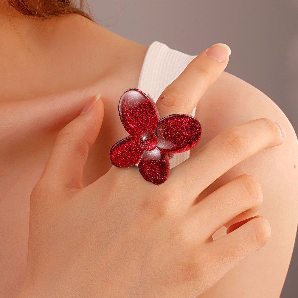 Senkni quà tặng sáng bóng hình hoa Hoa Chunky dễ thương đáng yêu nhẫn đeo ngón tay hình con bướm Nhẫn ngón tay cái trang sức thời trang