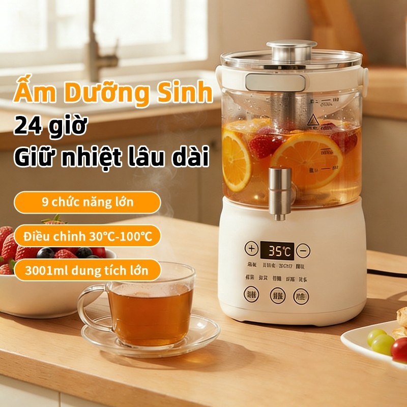 Ấm Đun Siêu Tốc 3L, Ấm Pha Trà Thông Minh, Bảo Ôn 24 Giờ, Điều Khiển Nhiệt Độ Thông Minh, Vòi Nước Có Bộ Lọc