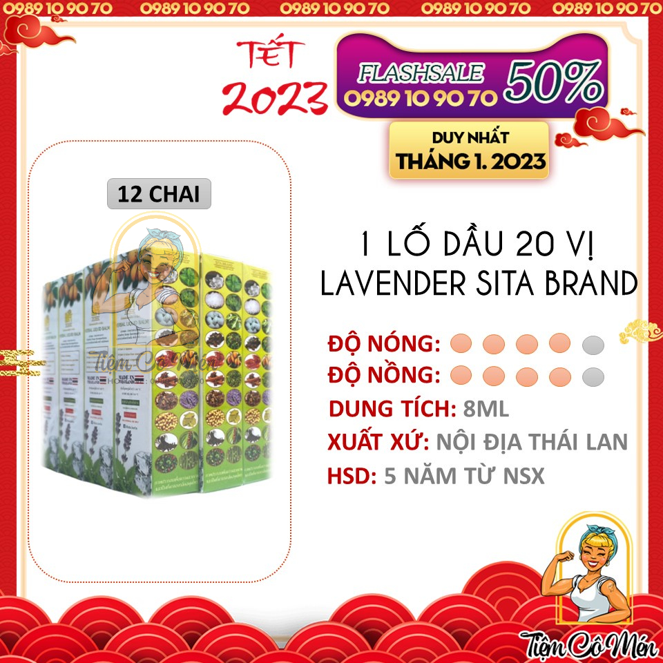 1 lố 12 chai dầu lăn 20 vị thảo dược - hương lavender giúp thư giãn - ngủ ngon - sita brand - nội địa thái lan