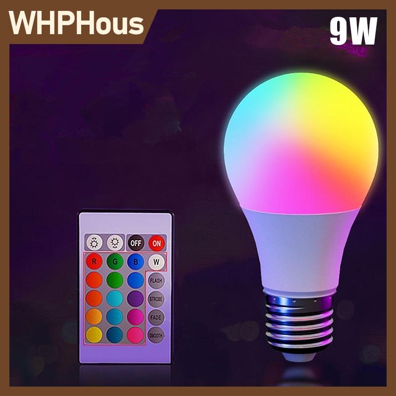 WHPHous หลอดไฟ LED หลากสี16สีฐาน E27 220V หลอดไฟนีออนสำหรับใช้ในบ้านหรี่แสงได้24ปุ่มควบคุมระยะไกล