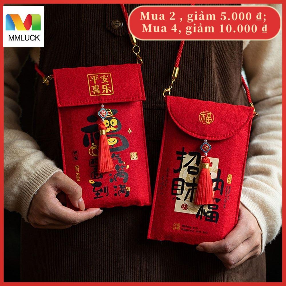  bao lì xì tết 2026 MMLUCK Nhiều mẫu Túi đựng tiền Lời chúc tốt đẹp nhất Thiết kế dây chuyền Phong bì Đỏ Thổ Cẩm Lời Chúc Phúc Hợp thời trang mới Túi chúc mừng năm mới Đám cưới Trung Quốc 