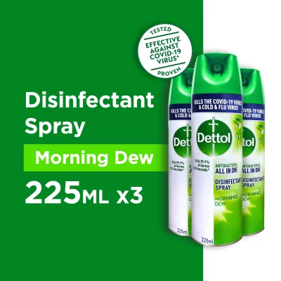 [Bundle of 3] Dettol Disinfectant Spray Morning Dew 225ml (Kills 99.9% of Germs)