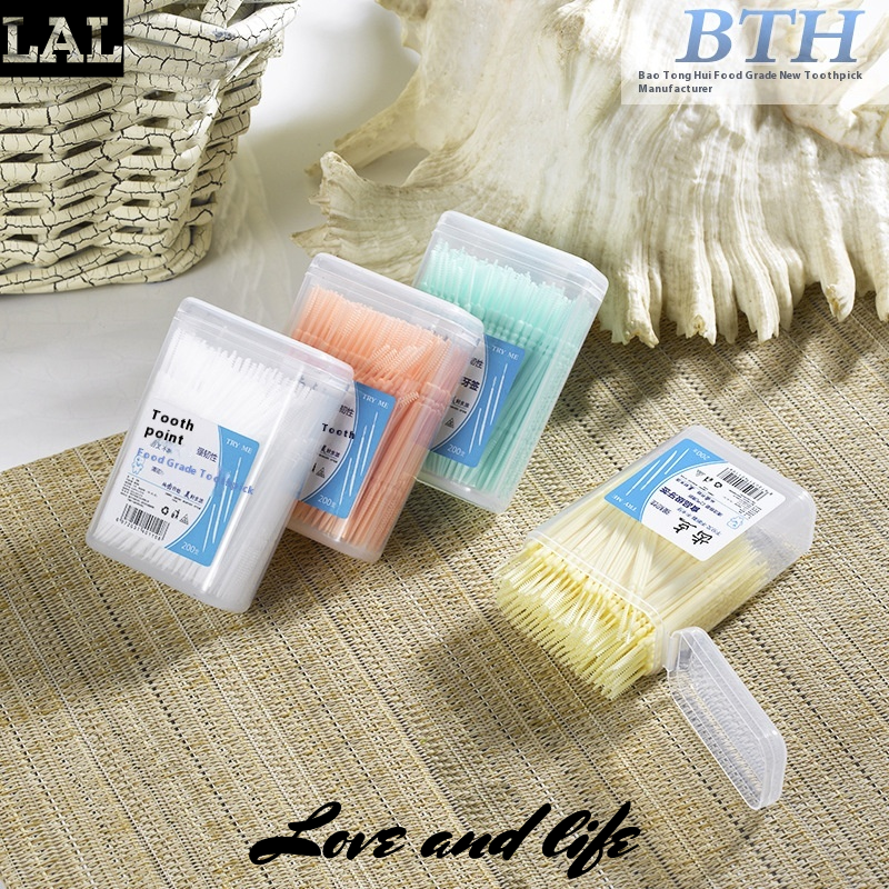 LAL màu mềm tăm bàn chải 200 Đóng hộp nhựa tăm xỉa răng, dùng một lần hộ gia đình bàn chải kẽ răng để chọn răng, dùng cho thực phẩm tăm