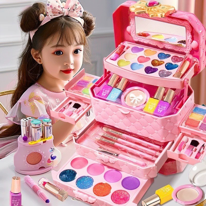 【Bhq Toys】Children's Cosmetics Set for Large Set of Non-Toxic Makeup Toys Princess Gift Set Carrying Bag with Accessories ราคา 462 บาท*ส่งฟรี
