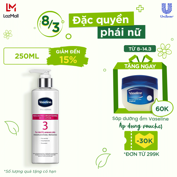 Sữa dưỡng thể Vaseline Pro Derma số 3 dưỡng sáng da với 5% Niacinamide 250 ML giá rẻ