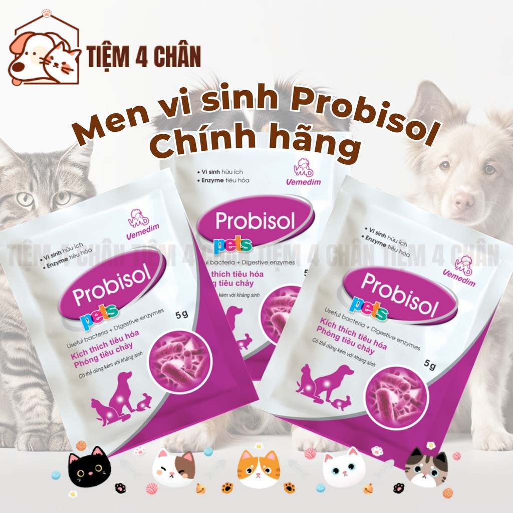Men ví sinh, enzyme Probisol chính hãng hỗ trợ tiêu hóa cho chó mèo gói 5g