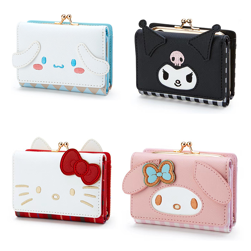 Sanrio Kitty Bag Kawaii Cinnamon My Melody Kuromi Casual Fashion PU Leather Wallet Cute Folding Card Bags Birthday Gifts