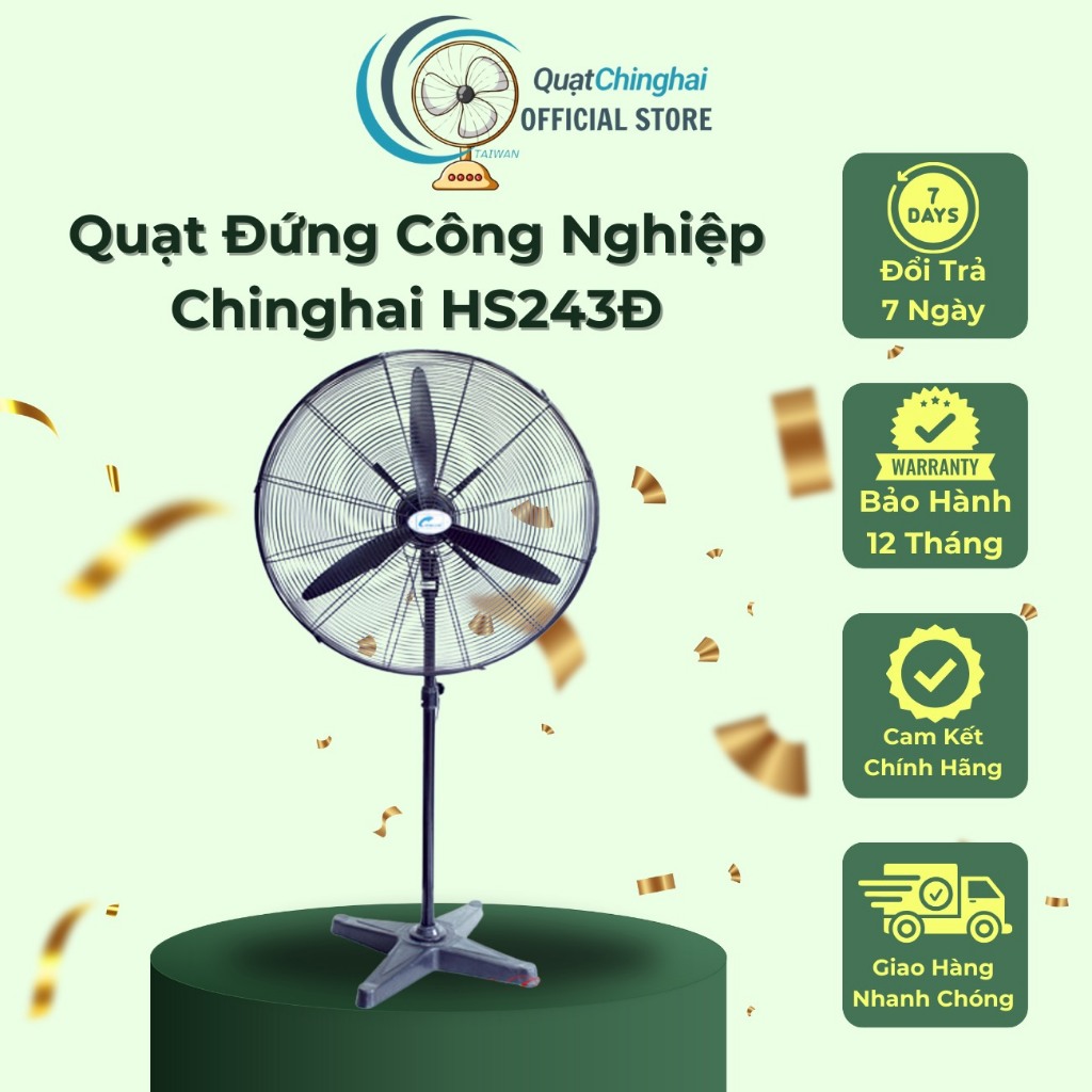 Quạt đứng công nghiệp Ching Hai HS243Đ, Công suất lớn, Sải cánh 65cm, Bảo Hành 12 Tháng Chính Hãng