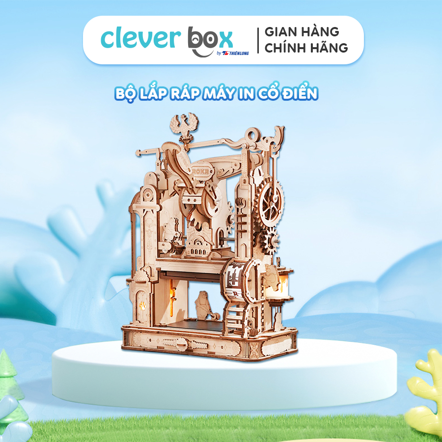 Mô Hình Lắp Ráp Gỗ Máy In Cổ Điển Robotime RORK Classic Printing Press LK602 Cơ Động Học Clever Box