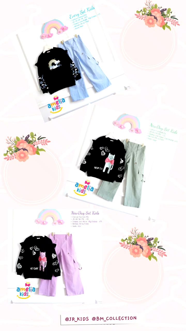 (( TEEBARU • SETELAN BAJU ANAK )) NEW DAY SETELAN KIDS BY AMELIA // BAJU KAOS DAN KULOT CARGO // BAJU SETELAN ANAK USIA 7-12 TAHUN // BAJU OUTFIT CASUAL KEKINIAN