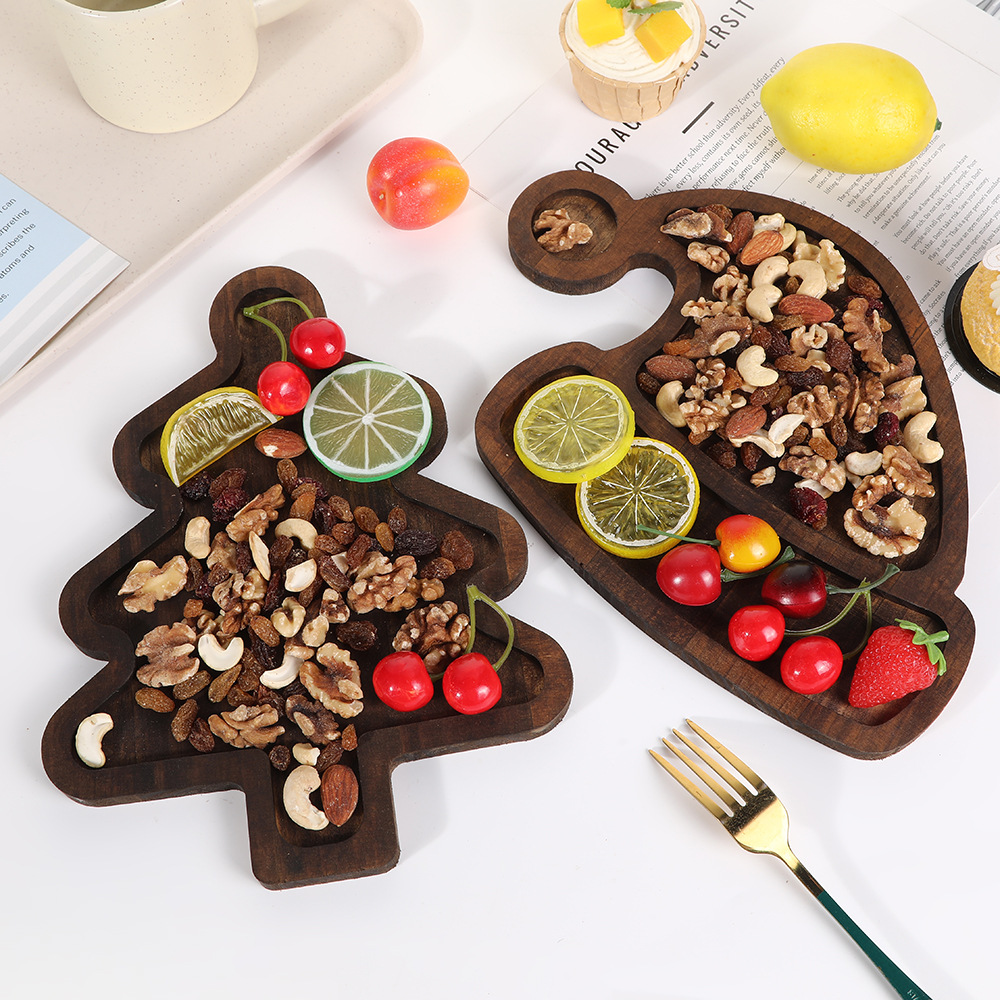 Eco-friendly Wood Tray Handmade Wooden Christmas Hat Shaped Shaped Christmas Tray Large Multi-purpose Wooden Christmas Platter for Snacks Cheese Dessert Plate Serving Christmas Party Gathering Family Event Celebration Dinner Gift Home Decor
