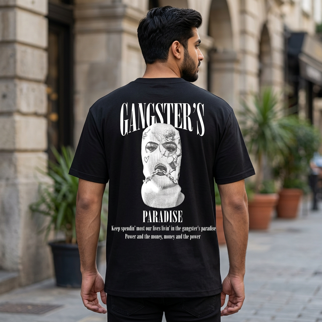 Gangster Printed Cotton Jersey Half Sleeves O-Neck Tshirt For Men