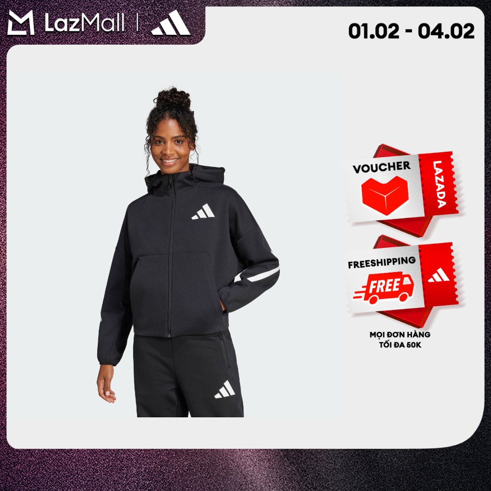 adidas Phong cách sống Áo Hoodie Khóa Kéo Dọc Thân adidas Z.N.E. Nữ Đen JC5392