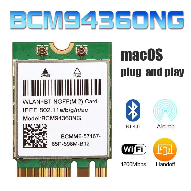 Băng Tần Kép 1200Mbps bcm94360ng Wifi thẻ cho MacOS hackintosh 802.11ac Bluetooth 4.0 không dây Adapter Mạng LAN thẻ Win7810