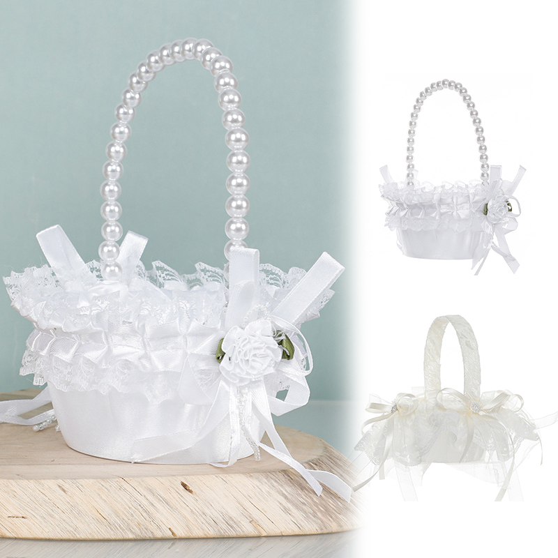 Floraltalk Wedding Basket Lace Flower Boy Handheld Pearl Party Bowknot Decor Accessories Supplies ราคา 109 บาท*ส่งฟรี